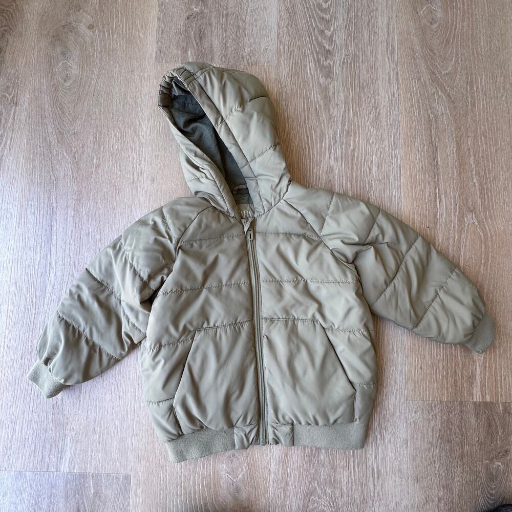 Zara Olive Green Hooded Puffer Jacket - Kids